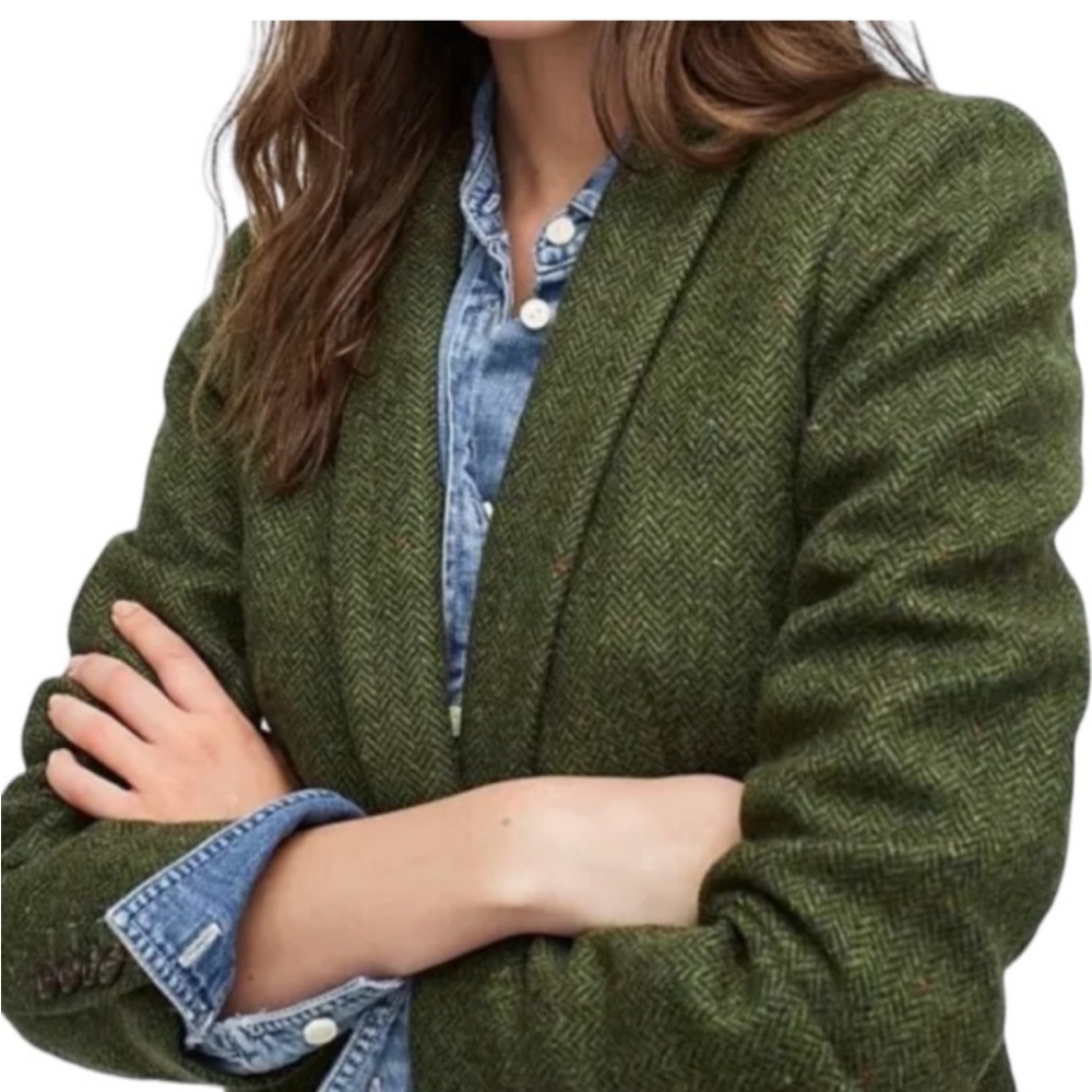 NWOT J. CREW ‎ Parke Blazer English Wool Herringbone Tweed Green Jacket 6P - Picture 10 of 14